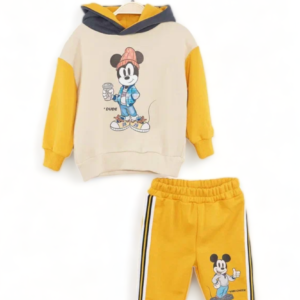 Φόρμα βαμβακερή με κουκούλα βρεφική Cimpa Mickey της Disney μπεζ-κίτρινο